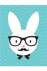 Notebook: Hipster Easter Bunny Wide Ruled Composition Note Book 8.5x11 Lined Paper 70 Sheets (140 Pages) Blue Chevron