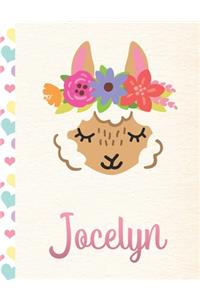 Jocelyn: Personalized Llama Sketchbook For Girls With Pink Name - 8.5x11 110 Pages. Doodle, Draw, Sketch, Create!