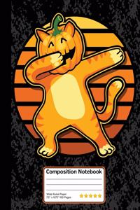 Dabbing Cat Halloween Pumpkin Composition Notebook