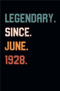 Blank Lined Journal, Notebook, Diary, Planner - Legendary Since June 1928 - 91st Birthday Gift For 91 Years Old Men and Women born in June