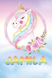 Jamila: Jamila's Unicorn Personal Custom Named Diary Planner Perpetual Calendar Notebook Journal 6x9 Personalized Customized Gift For Someone Who's Surname 