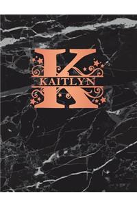 Kaitlyn: Personalized Journal Notebook for Women or Girls. Monogram Initial K with Name. Black Marble & Rose Gold Cover. 8.5 X 11 110 Pages Lined Journal Pap