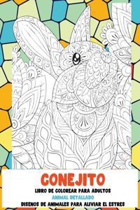 Libro de colorear para adultos - Diseños de animales para aliviar el estrés - Animal detallado - Conejito