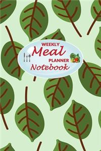 Weekly Meal Planner Notebook: 52 Weeks of Food Menu Planning with Grocery Shopping List, Recipe pages Size 6x9 in - Big Green Leaves Print