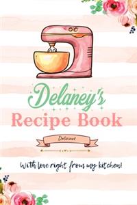 Delaney Personalized Blank Recipe Book/Journal for girls and women