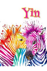 Yin: Rainbow Zebras, Personalized Journal, Diary, Notebook, 105 Lined Pages, Christmas, Birthday, Friendship Gifts for Girls, Teens and Women, Book Size 8 1/2 X 11