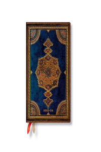 Paperblanks 2024 Safavid Indigo Safavid Binding Art 18-Month Mini Horiztonal Elastic Band Closure 208 Pg 80 GSM