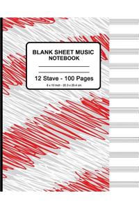 Blank Sheet Music Notebook - Red White Doodle