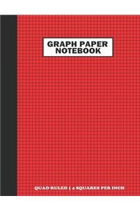 Graph Paper Notebook. Quad Ruled-4 Squares Per Inch: Grid Notebook/Grid Paper Journal 8.5x11 in. Red