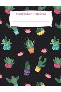 Cactus Pattern Black Composition Notebook