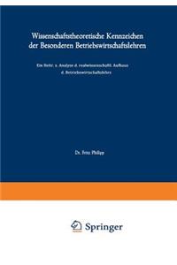 Wissenschaftstheoretische Kennzeichen Der Besonderen Betriebswirtschaftslehren