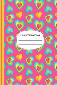 Whimsical Colorful Hearts Composition Notebook Wide Ruled Paper