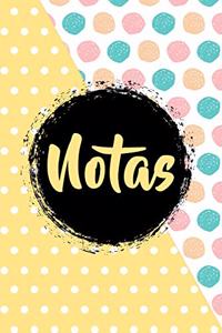 Notas: Hermoso Diario para Tomar Notas - Abstracto Amarillo Naranja Rosa Verde Polca Diseño - Cuaderno blanco de notas con líneas bonitas para escribir (Cu