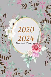 Five Year Planner 2020-2024: Gray Floral, 60 Months Appointment Calendar, Agenda Schedule Organizer Logbook, Business Planners and Journal With Holidays and inspirational Quotes