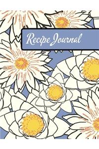 Recipe Journal: Blank Empty Recipe Cookbook / Journal to Write In... Gift for Women, Wife, Mom Blue and Yellow Floral Design (8.5 X 11)