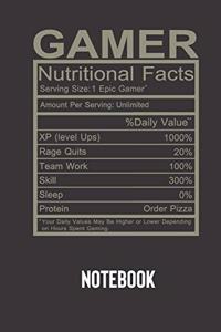 gamer nutritional facts: small lined Humor Nutritional Facts Notebook / Travel Journal to write in (6'' x 9'') 120 pages