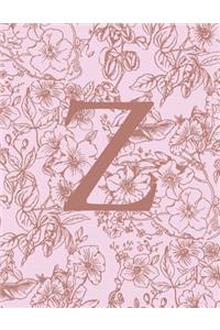 Z: Monogram Initial Notebook For Women And Girls-Pink And Brown Floral-120 Pages 8.5 x 11