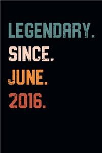 Blank Lined Journal, Notebook, Diary, Planner - Legendary Since June 2016 - 3rd Birthday Gift For 3 Years Old Boys and Girls born in June
