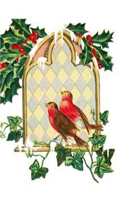 Vintage Holiday Scene Christmas Holly Berries Birds Composition Book 130 Pages