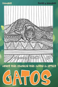 Libros para colorear para aliviar el estrés - Flores y animales - Animales - Gatos