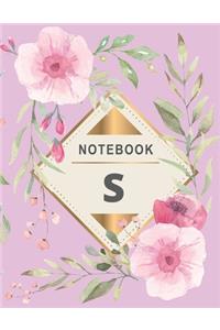 Notebook: Monogram intial Letter S - Flower Design Journal Gift for Her / Him