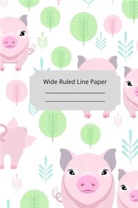 Cute Baby Pig Theme Wide Ruled Line Paper