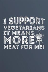 I Support Vegetarians It Means More Meat For Me: Notebook For BBQ Recipes, 120 Page 6" X 9" Blank Recipe Book For Your Favorite BBQ Recipes