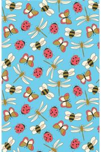 Journal Notebook Dragonflies, Bees and Ladybugs Pattern - Blue