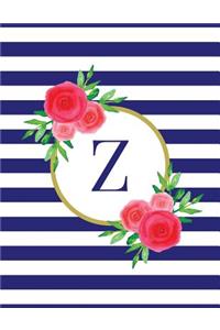 Navy and White Striped Coral Floral Monogram Journal with Letter Z