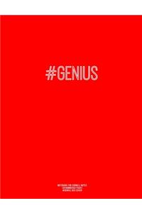 Notebook for Cornell Notes, 120 Numbered Pages, #GENIUS, Red Cover