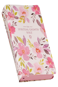 Spiritual Growth Bible, Study Bible, NLT - New Living Translation Holy Bible, Faux Leather, Pink Purple Printed Floral