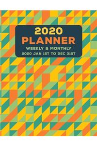 Weekly Monthly 2020 Planner Geometric Yellow Green Orange: January to December Calendar