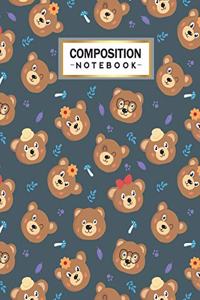 Composition Notebook: College Wide Ruled Line Paper for Writing Notes in School and Work with Cute Bear Themed Cover