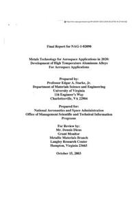 Metals Technology for Aerospace Applications in 2020