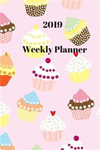 2019 Weekly Planner: Cupcakes, Small 6x9 Size, at a Glance Weekly Planning Calendar, Organize, Plan, School, Work, Great Gift