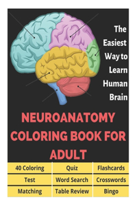Neuroanatomy Coloring Book for Adults - 40 Coloring, Quiz, Flashcards, Test, Word Search, Crosswords, Matching, Table Review, Bingo
