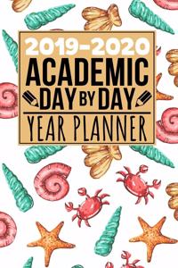 2019-2020 Academic Day by Day Year Planner: School Document with Tropical Beach Themed Pattern Design