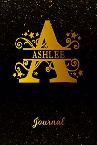 Ashlee Journal: Letter a Personalized First Name Personal Writing Diary Black Gold Glitter Pattern & Space Effect Cover Daily Diaries for Journalists & Writers Note