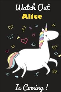 Alice: Cute Unicorn - Personalized Blank Lined Journal Notebook Gift For Girls