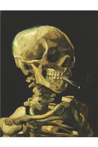 Skull of a Skeleton with a Burning Cigarette Black Paper Notebook