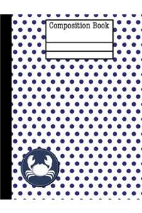 Crab Nautical Navy Polka Dot Composition Notebook - 4x4 Quad Ruled