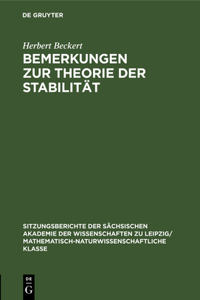 Bemerkungen Zur Theorie Der Stabilität