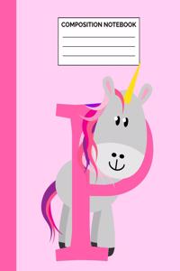 Composition Notebook: Letter P Initial Unicorn Monogram Pink Purple Wide Ruled Lined Note Book - Cute Exercise Book & Journal with Lines for Kids Teens Students or Teache