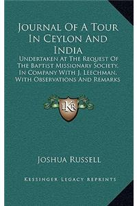Journal Of A Tour In Ceylon And India