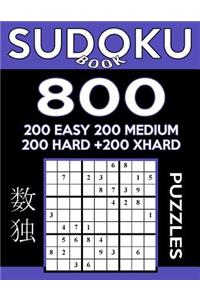 Sudoku Book 800 Puzzles, 200 Easy, 200 Medium, 200 Hard and 200 Extra Hard