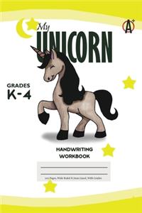 My Unicorn Primary Handwriting k-4 Workbook, 51 Sheets, 6 x 9 Inch, Yellow Cover
