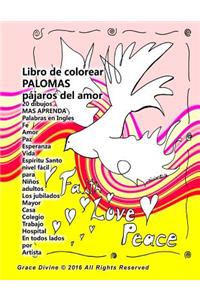 Libro de colorear palomas pájaros del amor 20 dibujos y aprender palabras en inglés 