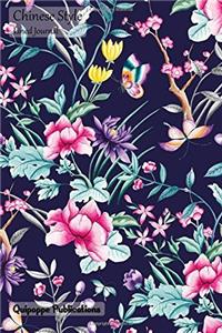 Chinese Style Lined Journal: Medium Lined Journaling Notebook, Chinese Style Chinese Flowers on Navy Cover, 6x9, 130 Pages
