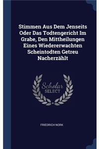 Stimmen Aus Dem Jenseits Oder Das Todtengericht Im Grabe, Den Mittheilungen Eines Wiedererwachten Scheintodten Getreu Nacherzählt