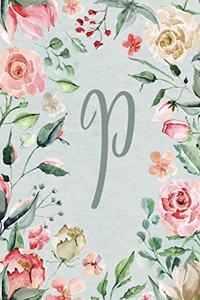 2020 Weekly Planner, Letter/Initial P, Teal Pink Floral Design